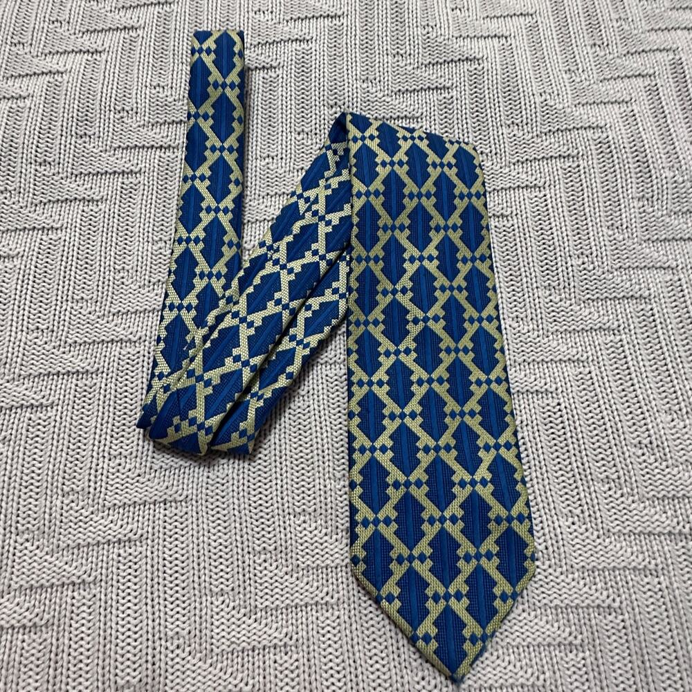 Vintage Bronzini blue and gold geometric men's tie